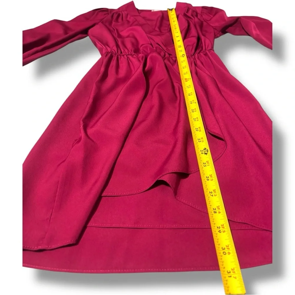 Brigitte Bailey Burgundy Wrap Front Long Sleeve V-neck Chic Mini Dress